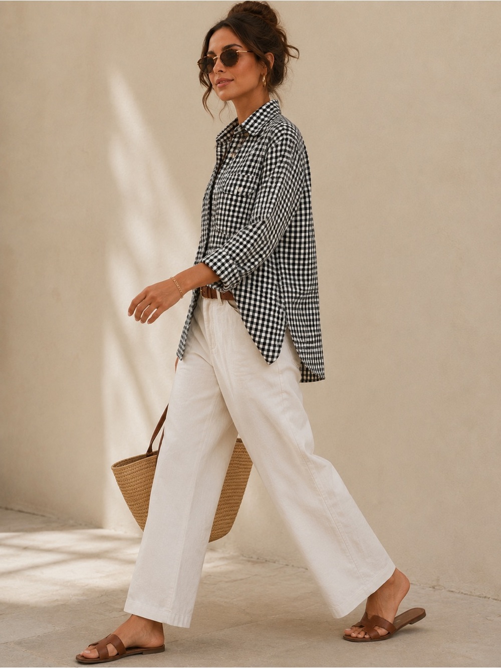 Michael Kors Black and White Gingham Button-Down Shirt - Picture 11 of 11